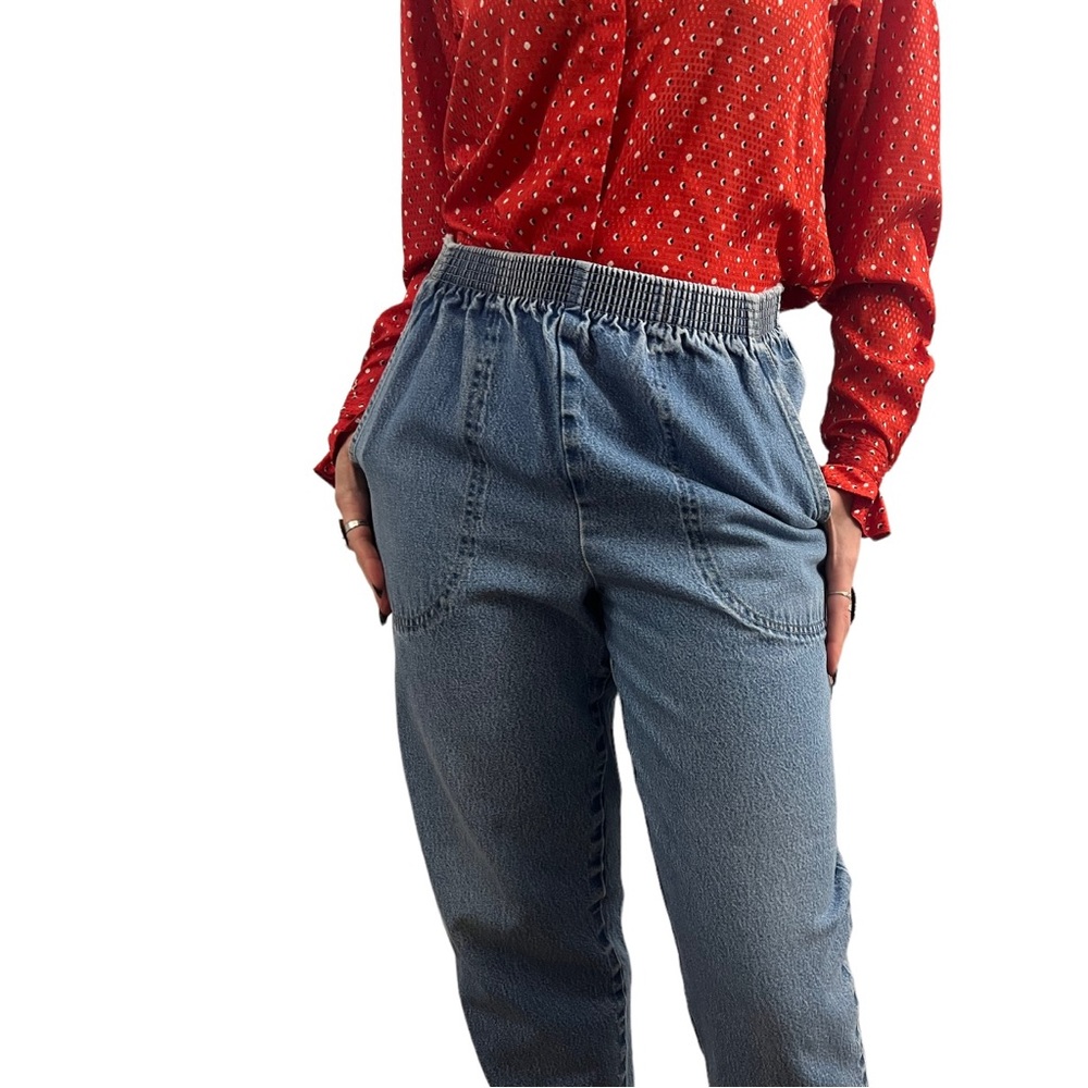 Vintageโ Chic Brand Elastic Waist Loose Fit Jeans, Mom Jeans, 24โ - 30โ Waist